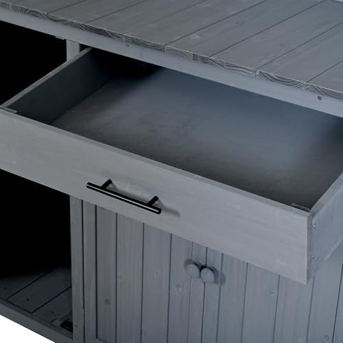 Merax Outdoor Garden Potting Bench with Hutch, 65" H Solid Fir Wood Patio Garden Workstation Tabl with Large Countertop, Adjustable Shelves, Door Rack, Side Hook and Drawer, Gray - color: Gray