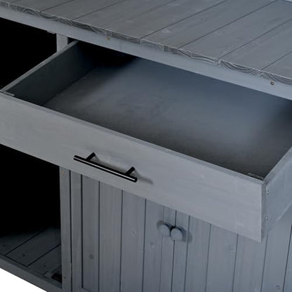 Merax Outdoor Garden Potting Bench with Hutch, 65" H Solid Fir Wood Patio Garden Workstation Tabl with Large Countertop, Adjustable Shelves, Door Rack, Side Hook and Drawer, Gray - color: Gray