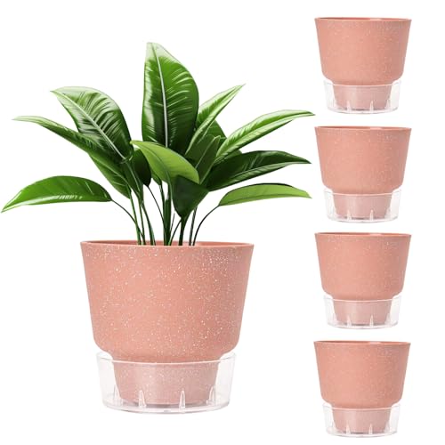 Self Watering Pots for Indoor Plants, with Visible Reservoir, 6 inch Plant Pot with Wick Rope Planter Pot for Indoor Outdoor Plants (Frosted Brick Red) - color: Frosted Brick Red