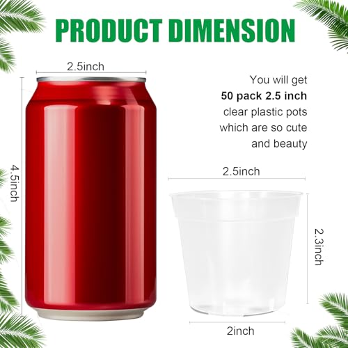 BTPLASTIK 50 Pack 2.5 Inch Clear Nursery Pots for Plants, Sturdy Plastic Plant Pot for Planting Vegetables Flowers Seedlings, Transparent Seed Starter Pots with Drainage Holes, garden, Gardening Gifts - size: 2.5 Inch-50P