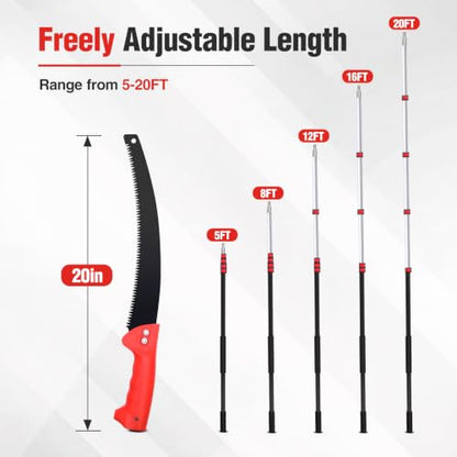 26FT Pole Saw, Telescoping Tree Trimmer with 5-20FT Extension Pole - style: 5FT-20FT - Telescoping Pole with Saw