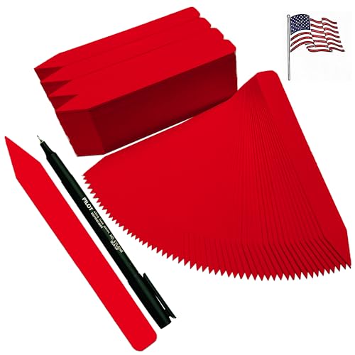 6" x 5/8" RED Premium Pot Stakes with Marker - 300 Pcs - Plastic Plant Tags and Labels - Nursery Garden Tree Labels Waterproof Writeable | Made in The USA |