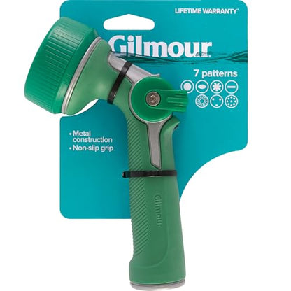 Gilmour Medium Duty Garden Hose Nozzle with 7 Adjustable Spray Patterns, Water Hose Nozzle for Watering Garden or Lawn, Green