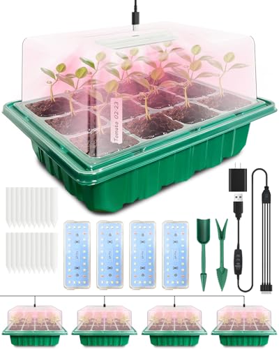 Seed Starter Tray with Grow Light (4x 24-LED), 4 Pack for Seed Starting - size: 4-Pack 48-Cell, style: Without Heat Mat