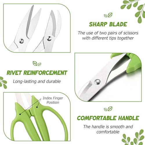 2 Pcs Garden Scissors Shears Trimming Scissors Pruning Floral Shears for Herb Flowers Plants with Straight and Curved Blade for Gardening (Curved,Straght) - style: Curved, Straght
