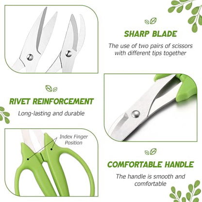 2 Pcs Garden Scissors Shears Trimming Scissors Pruning Floral Shears for Herb Flowers Plants with Straight and Curved Blade for Gardening (Curved,Straght) - style: Curved, Straght
