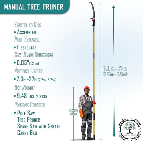7.3-27FT Extendable Long Handle Pole Saw with Blade and Branch Scissors