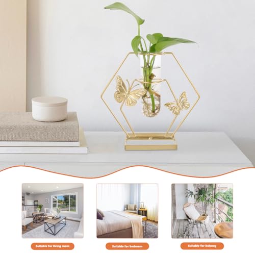IMIKEYA Glass Test Tube Vase with Butterfly Frame Stand