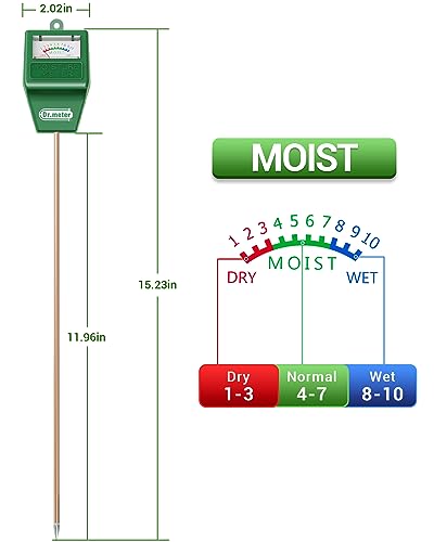 Dr.meter 2 Pack Long Probe Soil Moisture Meter for Plants Soil Tester - size: 15.23 inch