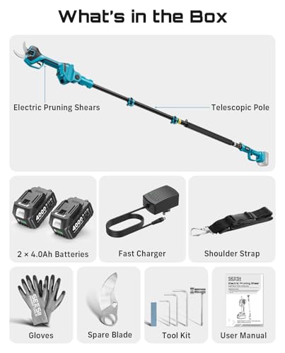 SEESII 2-in-1 Pole Electric Pruning Shears, 2.2" Cut Cordless Pole Pruner - color: Blue