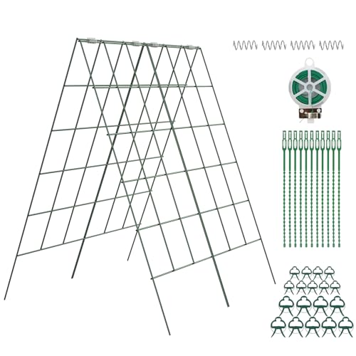 Amoskey Cucumber Trellis, Garden Trellis for Climbing Plants Outdoor, Foldable A-Frame Trellis, Cucumber Trellis for Raised Bed for Cucumbers, Peas, or Tomatoes (Green, Bold Large Grid 46''H*36'W) - color: green, size: bold large grid 46''H*36'W