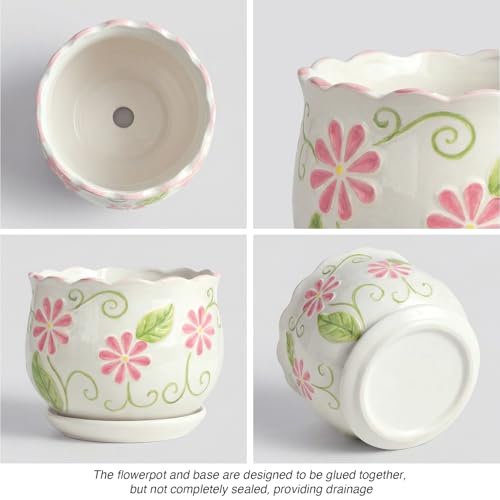 Pink Ceramic Flower Pots, 4+5.2+6.6 Inch Small Plant Pots for Indoor Plant - color: White99-hp