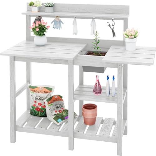 SERWALL Outdoor Potting Bench with Removable Sink,Gardening Table,White - color: White, size: Classic