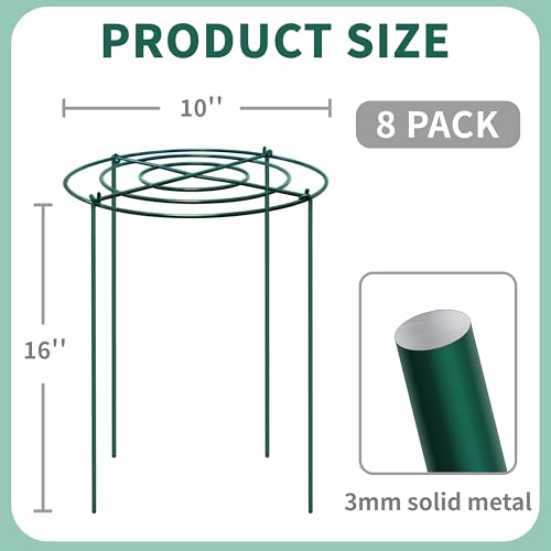 8 Sets Peony Support Cage,Heavy Duty Metal Plant Support Rings with 3.5mm Thickened Legs,10"Dia.x16"High Grow Through Hoops for Peonies and Tall Plants,Rust-Resistant Strong Support for Heavy Blossoms - size: 10"X16"-8PCS