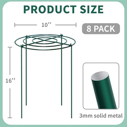 8 Sets Peony Support Cage,Heavy Duty Metal Plant Support Rings with 3.5mm Thickened Legs,10"Dia.x16"High Grow Through Hoops for Peonies and Tall Plants,Rust-Resistant Strong Support for Heavy Blossoms - size: 10"X16"-8PCS
