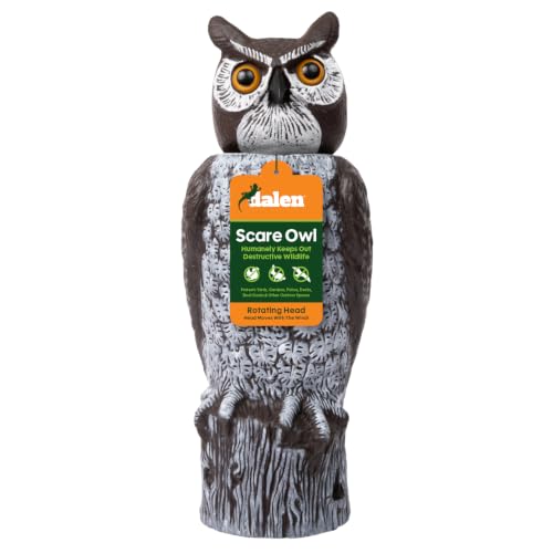 Dalen Large Rotating Head Fake Owl Decoy to Scare Birds Away - 18” Tall - Garden Scarecrow Owl with 360º Rotating Head - style: Rotating Head Owl