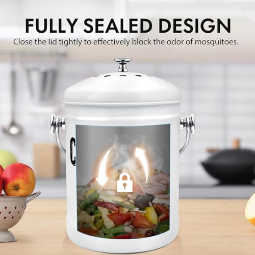 ENLOY Kitchen Countertop Compost Bin, 1.3 Gallon, Stainless Steel, White - color: White