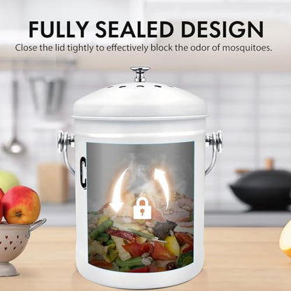 ENLOY Kitchen Countertop Compost Bin, 1.3 Gallon, Stainless Steel, White - color: White