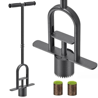 Dolibest Sod Plugger Tool, Grass Plugger Tool with Dual Pedals & Foot Ejector, Bulb Planter W/Sharp Serrations and Non-Slip Soft Grip Handle, for Lawn Planting Bulbs and Grass Repair, Easy Assembly - color: Black F- 3'' depth