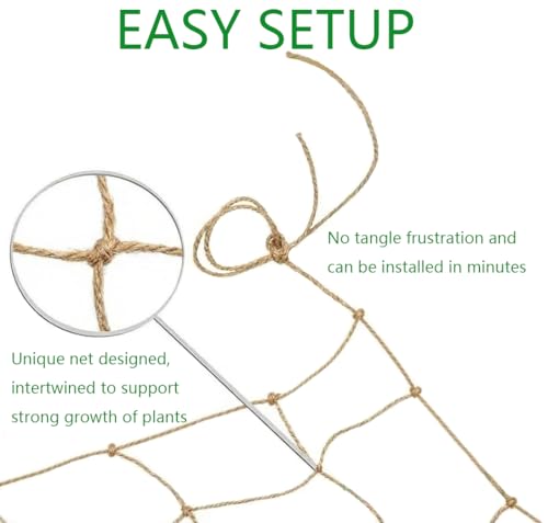 Jute Trellis Netting - Jute Netting for Climbing Plants, Heavy Duty Garden Plant Support Netting for Cucumber, Vine, Fruits & Vegetables Tomato Plants Trellis Net (6.6 x 16.4 Ft, 3.9 Inch Squares)
