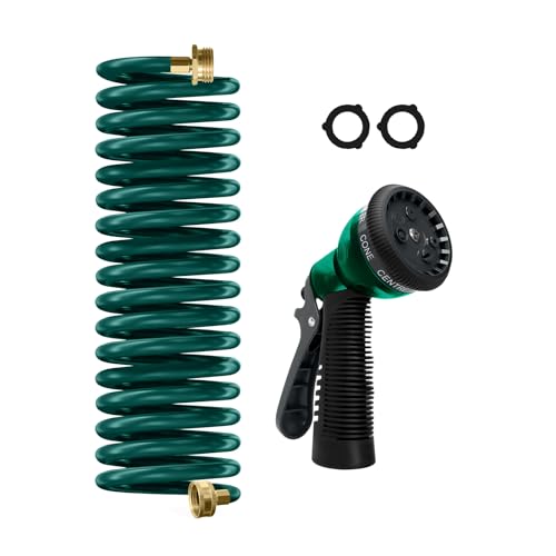 Coil Hose 15FT EVA Coil Garden Hose With 3/4'' Brass Connector - color: Green, size: 15ft