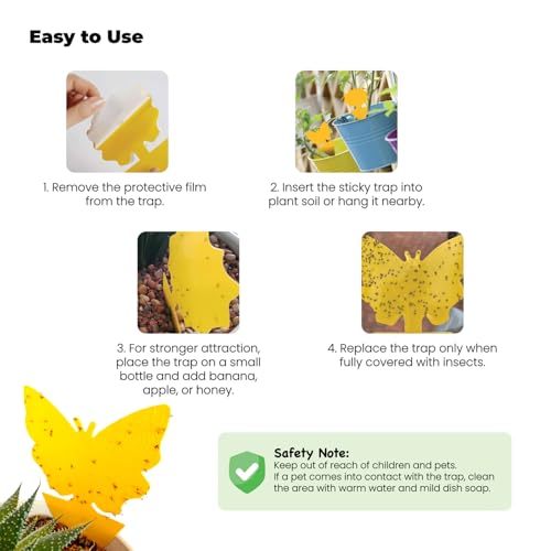 Sticky Insect Traps 40 Pcs - Gnats Fruit Fly Traps for Indoors House - Yellow Double-Sided Sticky Insect Catchers Fungus, Fruit Flies, Whiteflies, Aphids, Leaf Miners
