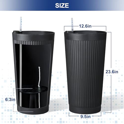 FENCY Self Watering Tall Planters Set of 2, Black Round - color: Black-round Ribbed