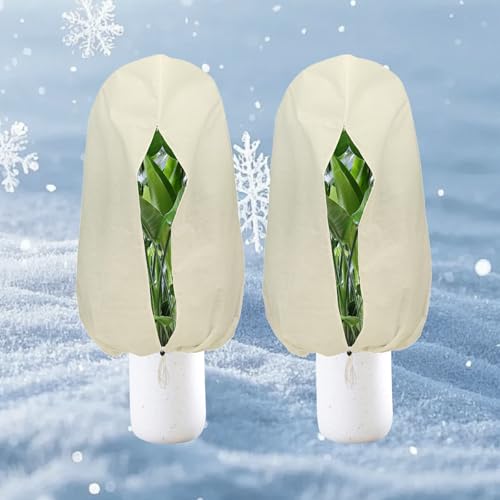 Plant Covers Freeze Protection – 2 Packs 47.2" x 70.8" Thickened Plant Frost Protection Covers, Heavy Duty Winter Plant Covers with Zipper & Drawstring, Reliable Freeze Protection for Outdoor Plants - color: Beige-2PCS-47.2" x 70.8"
