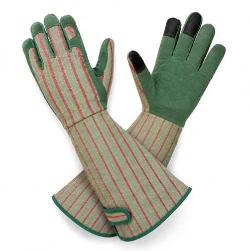 Thornproof Rose&Cactus Gardening Gloves,Gauntlet Garden Glove,Gifts - color: Green Stripe, size: Medium