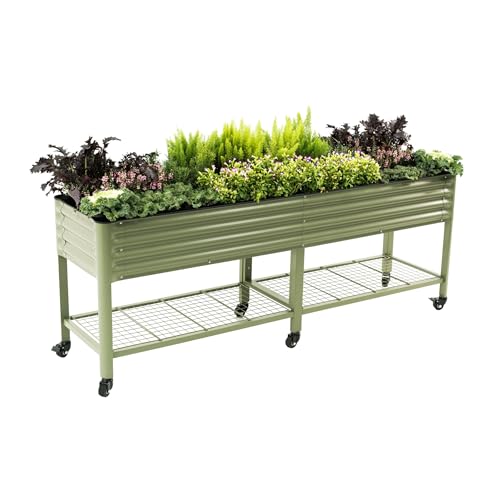 Vego garden Rolling Elevated Raised Garden Bed, 2' x 8' Outdoor Planters Boxes with Legs & Storage Rack for Patio, 1400 Lbs Weight Capacity, Raised Beds for Gardening, Olive Green - color: Olive Green, size: 2' x 8'