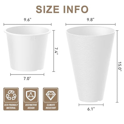 Kante Set of 2 White Plastic Round Planters 15" Tall Home & Outdoor - color: White, size: 15" H