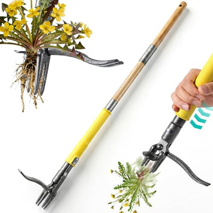 Weed Puller Tool Stand Up with Slide-Release Ejection, Reinforced Steel Weeder with 3-Section Long Handle, No-Touch Cleaning for Lawn & Garden, Heavy Duty No Bend Weeding Tool for Dandelions, Thistles
