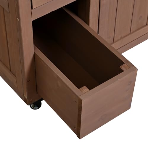 GDFStudio Winford Patio Kitchen Island Cart with Extendable Top, Wooden Outdoor Storage Cabinet with Stainless Steel BBQ Prep Table Top, Drawers, Spice Rack and Lockable Wheels, Potting Bench, Brown - color: Brown