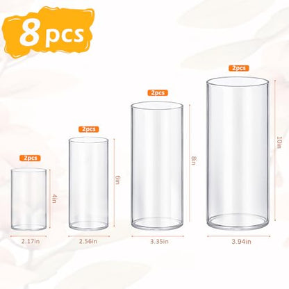 8 Pack Glass Cylinder Vases 4,6,8,10 Inch Tall Clear Flower Vase Hurricane Floating Candle Holder for Table Centerpiece Wedding Home Decor - size: 8 Pack(4,6,8,10 Inch )