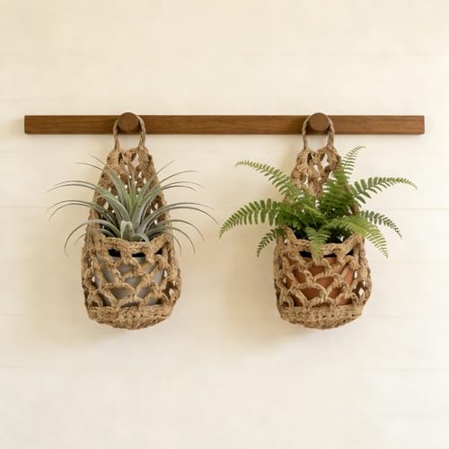 Macrame Plant Hanger Set of 2, Boho Wall Hanging Planter for up to 6" Pots - color: 2 Pcs Brown, size: 6 Inch
