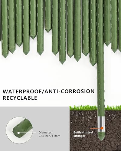 4ft Garden Stakes, Plastic Coated Steel Plant Stakes for Climbing Plants 25pcs - size: 4FT