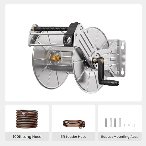 Giraffe Tools Stainless Steel Garden Hose Reel with 5/8" x 100ft Hose - size: 100FT Hose