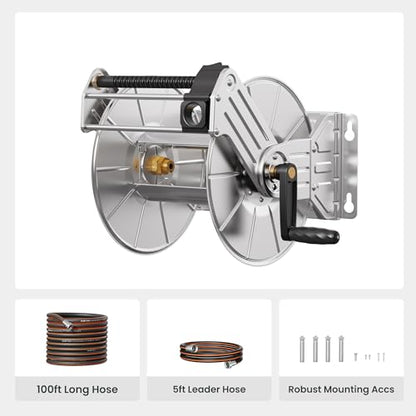 Giraffe Tools Stainless Steel Garden Hose Reel with 5/8" x 100ft Hose - size: 100FT Hose