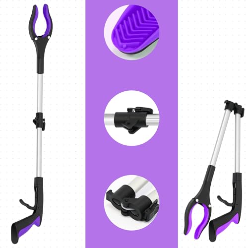 2 Pack 32 inch GrabRunner Heavy Duty(up to 10 lbs) Reacher Grabber Tool with Strong Magnetic (New Purple) - color: Purple(pack of 2)