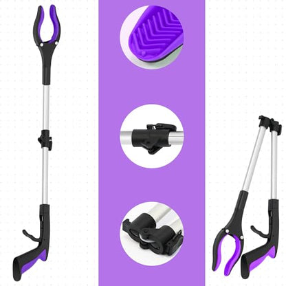 2 Pack 32 inch GrabRunner Heavy Duty(up to 10 lbs) Reacher Grabber Tool with Strong Magnetic (New Purple) - color: Purple(pack of 2)