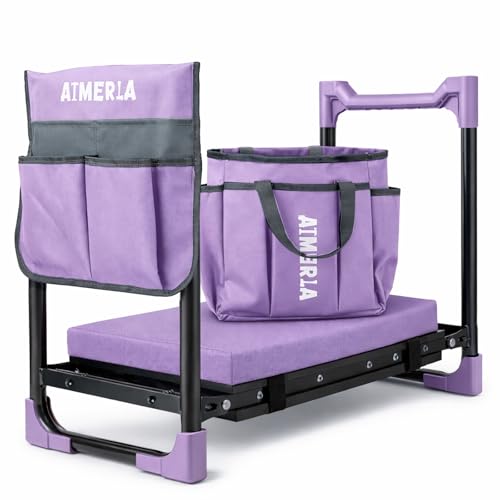Aimerla K7 Foldable Garden Kneeler Seat, Upgraded Anti-Slip Base, 350LBS Capacity, 10.2" Wide EVA Pad & Detachable Cloud Cushion, 2-in-1 Kneeler Bench for Seniors, Gardening Gifts for Parents - color: Lavender