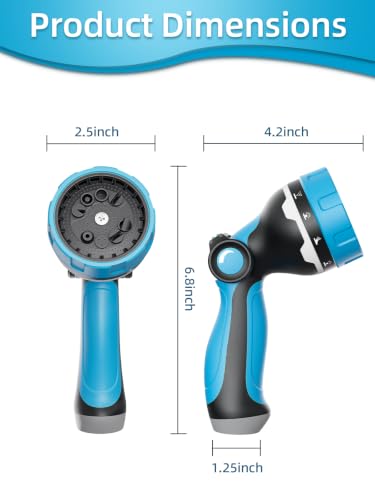 Garden Hose Nozzle with 10 Spray Patterns, Water Hose Sprayer for Outdoor - color: Sky Blue