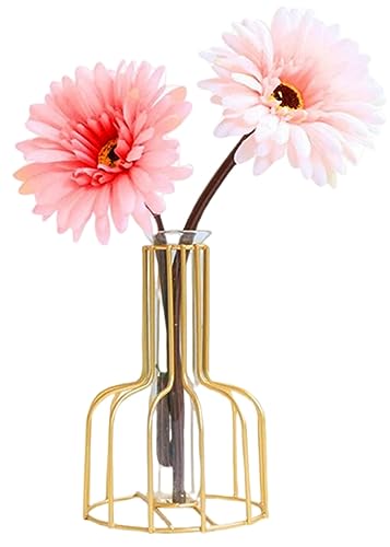 IvyMei Luxurious Nordic Gold Table Flower Vase Metal Frame Glass Tube - color: Gold 7