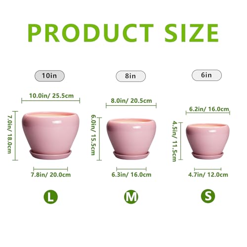 Ceramic Planters, 10+8+6 Inch Ceramic Plant Pots Indoor, Pink - color: Pink