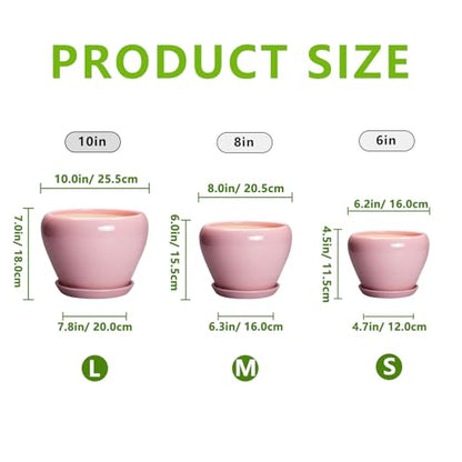 Ceramic Planters, 10+8+6 Inch Ceramic Plant Pots Indoor, Pink - color: Pink