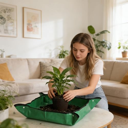 Extra Large Plant Repotting Mat for Indoor Plants, Foldable Transplanting Repotting Balcony Gardening Mats, 26 x 26 Thickened Waterproof Potting Mat, Soil and Mess Control, Gardening Gifts
