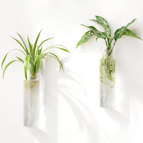 Mkono Wall Hanging Vases, 2 Pack Glass Propagation Stations Flower Planter