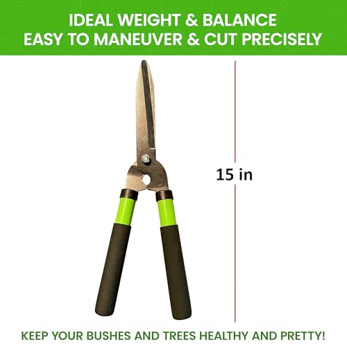 GARDEN GURU Hedge Shears Clippers for Trimming & Shaping Borders, Boxwood, Decorative Shrubs, Bushes, Grass – 15 inch High Carbon Steel Gardening Hedge Clippers & Shears with Comfort Grip Handles - size: 1 Pack, style: Hedge Shears