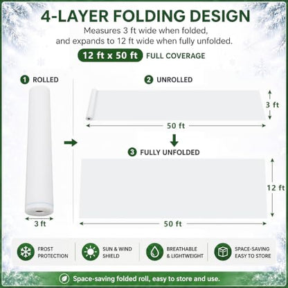 Tigeen 12 x 50 ft Frost Cloth for Plants, 45gsm Heavy Duty Frost Cover - size: 12 x 50 ft