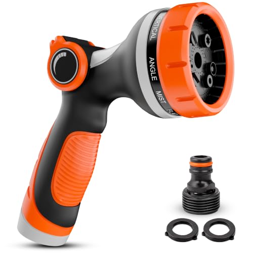 Garden Hose Nozzle, 10 Spray Patterns, Thumb Flow Control, Orange - color: Orange